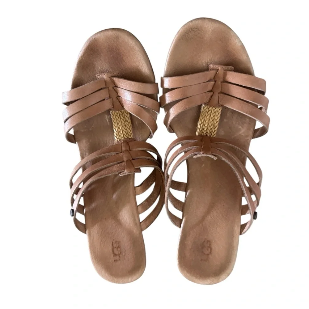 UGG Tan Leather Wedge Sandals
